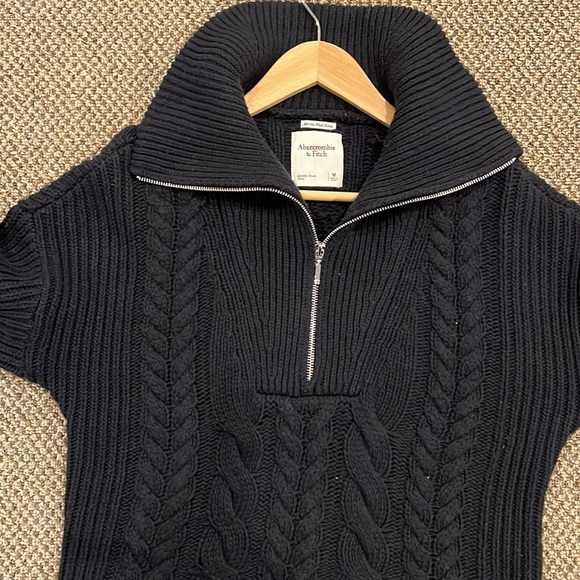 Abercrombie & Fitch Wool Blend Quarter Zip size medium navy blue - Picture 3 of 7